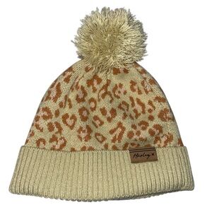 Hurley Cream and Brown Leopard Print Beanie
